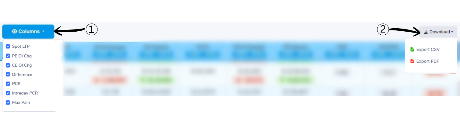 Column and Download Options