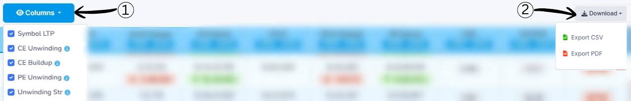 Column and Download Options