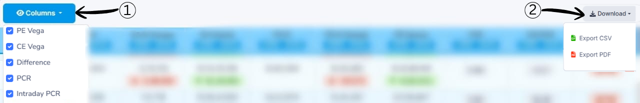Column and Download Options